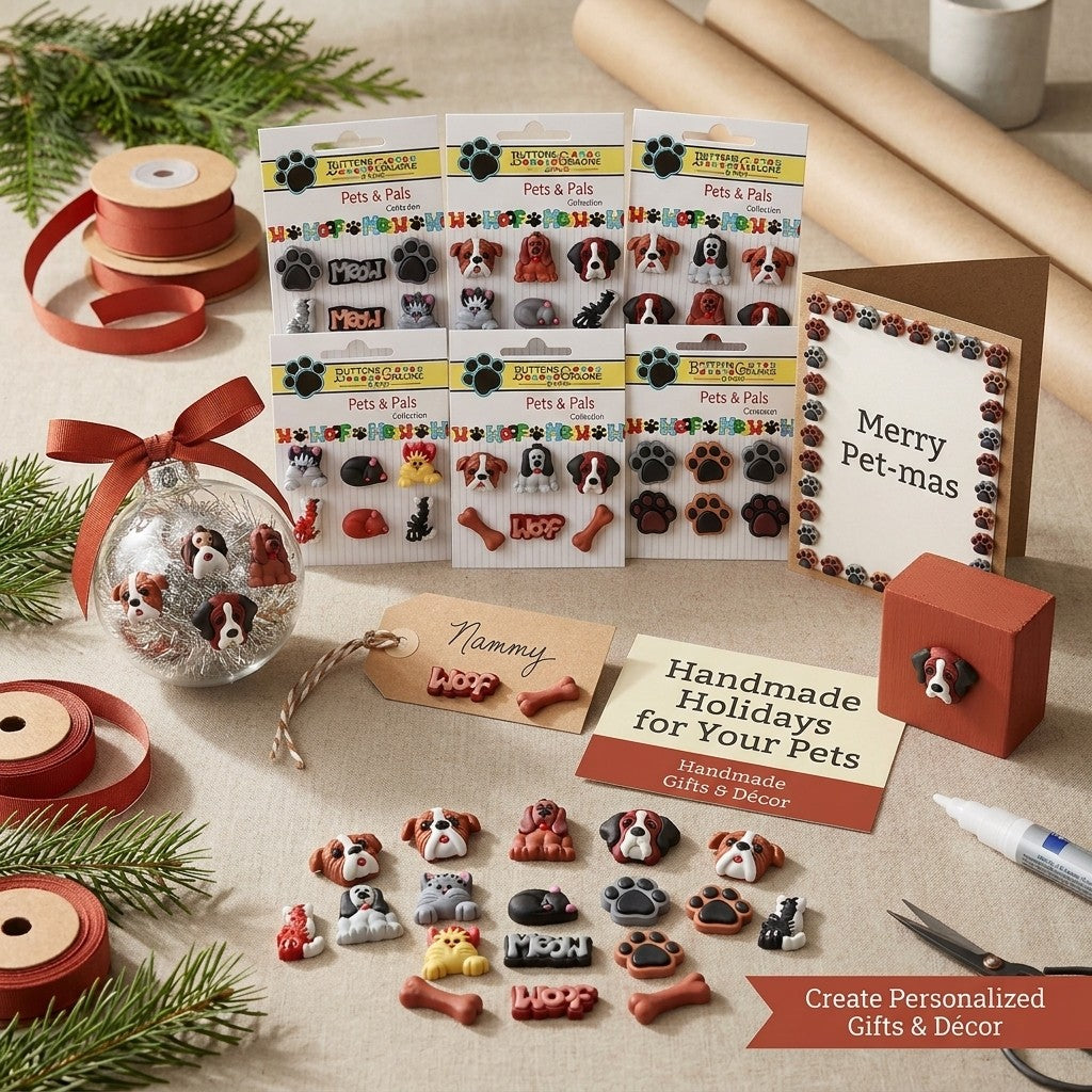 Pets and Pals Group Assorted 3D Pet Buttons – 36-Piece Set for Sewing, Scrapbooking & DIY Crafts