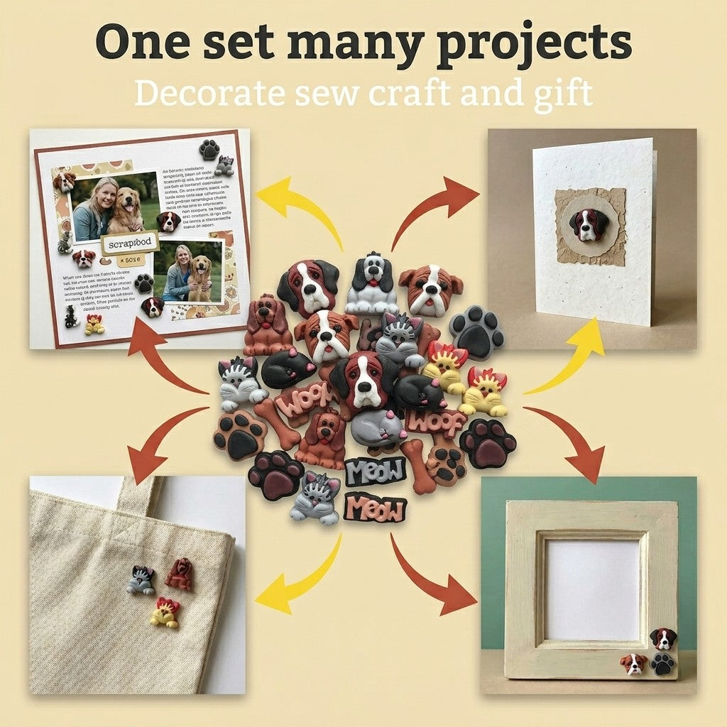 Pets and Pals Group Assorted 3D Pet Buttons – 36-Piece Set for Sewing, Scrapbooking & DIY Crafts