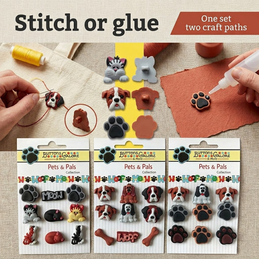 Pets and Pals Group Assorted 3D Pet Buttons – 36-Piece Set for Sewing, Scrapbooking & DIY Crafts