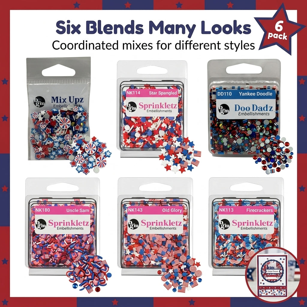 Patriotic Craft Embellishment Variety Pack – 6 Pack Red, White & Blue