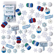 Winter Snow Button Assortment – 50-Piece Snowflake, Mitten & Winter-Themed Craft & Sewing Buttons