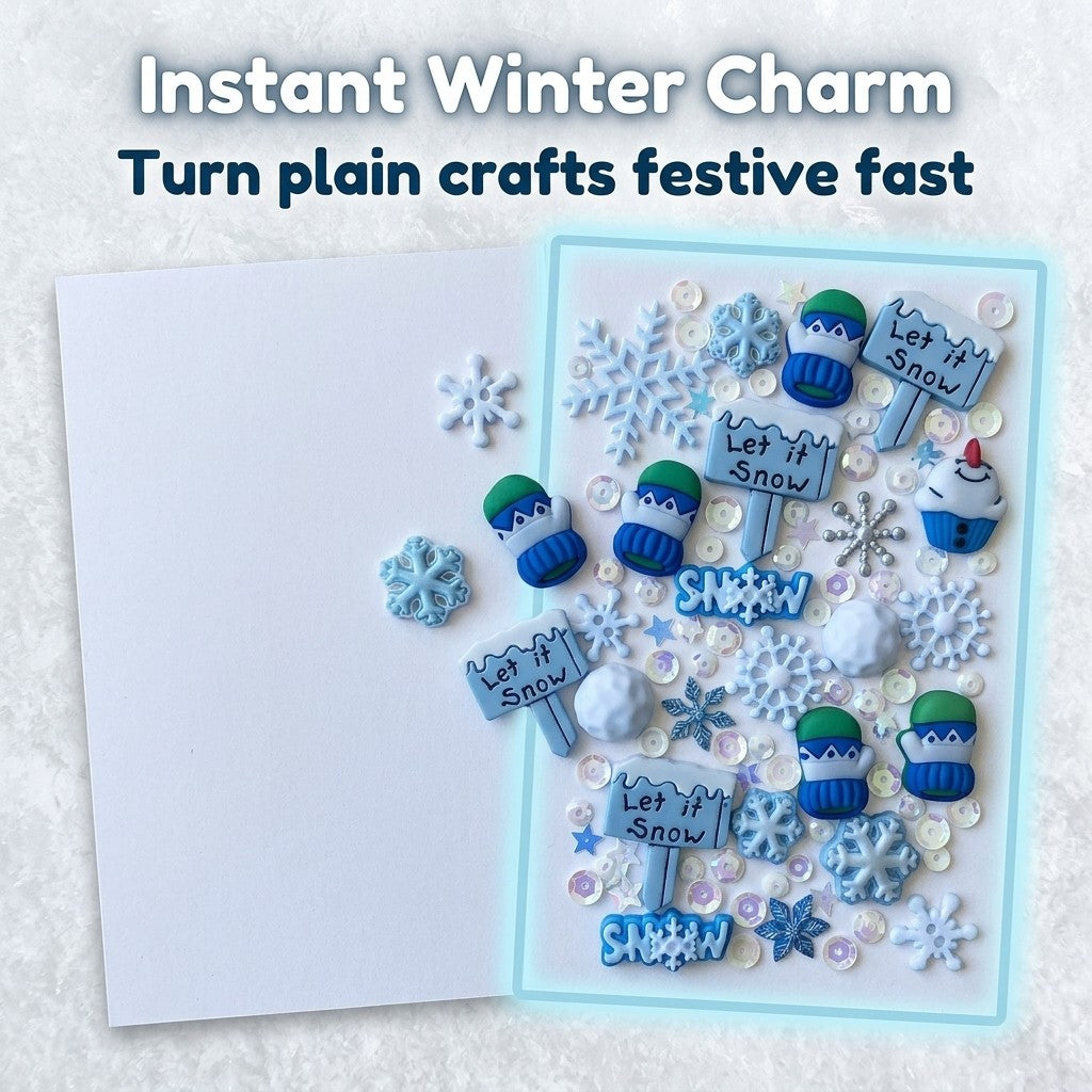 Winter Snow Button Assortment – 50-Piece Snowflake, Mitten & Winter-Themed Craft & Sewing Buttons