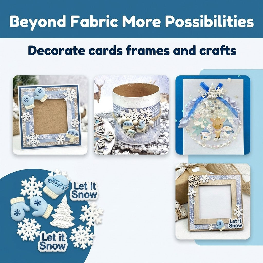 Winter Snow Button Assortment – 50-Piece Snowflake, Mitten & Winter-Themed Craft & Sewing Buttons