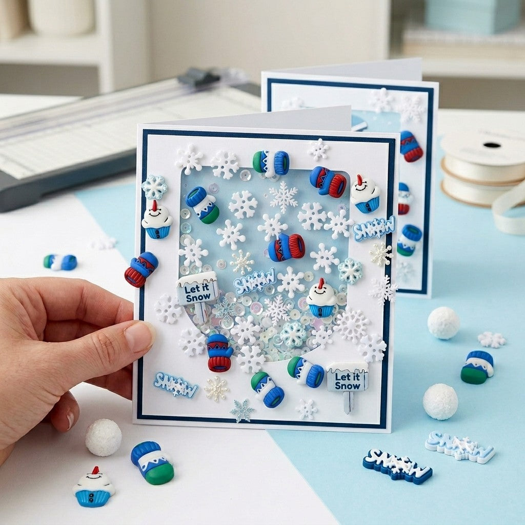 Winter Snow Button Assortment – 50-Piece Snowflake, Mitten & Winter-Themed Craft & Sewing Buttons