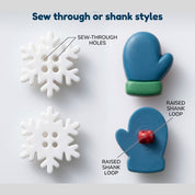 Winter Snow Button Assortment – 50-Piece Snowflake, Mitten & Winter-Themed Craft & Sewing Buttons