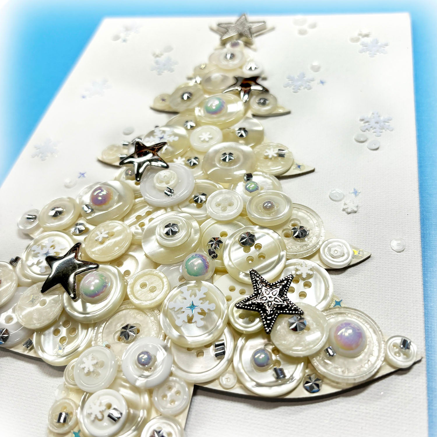 DIY White Christmas Tree Button Art Kit – 8x10 Winter Canvas Craft