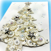 DIY White Christmas Tree Button Art Kit – 8x10 Winter Canvas Craft