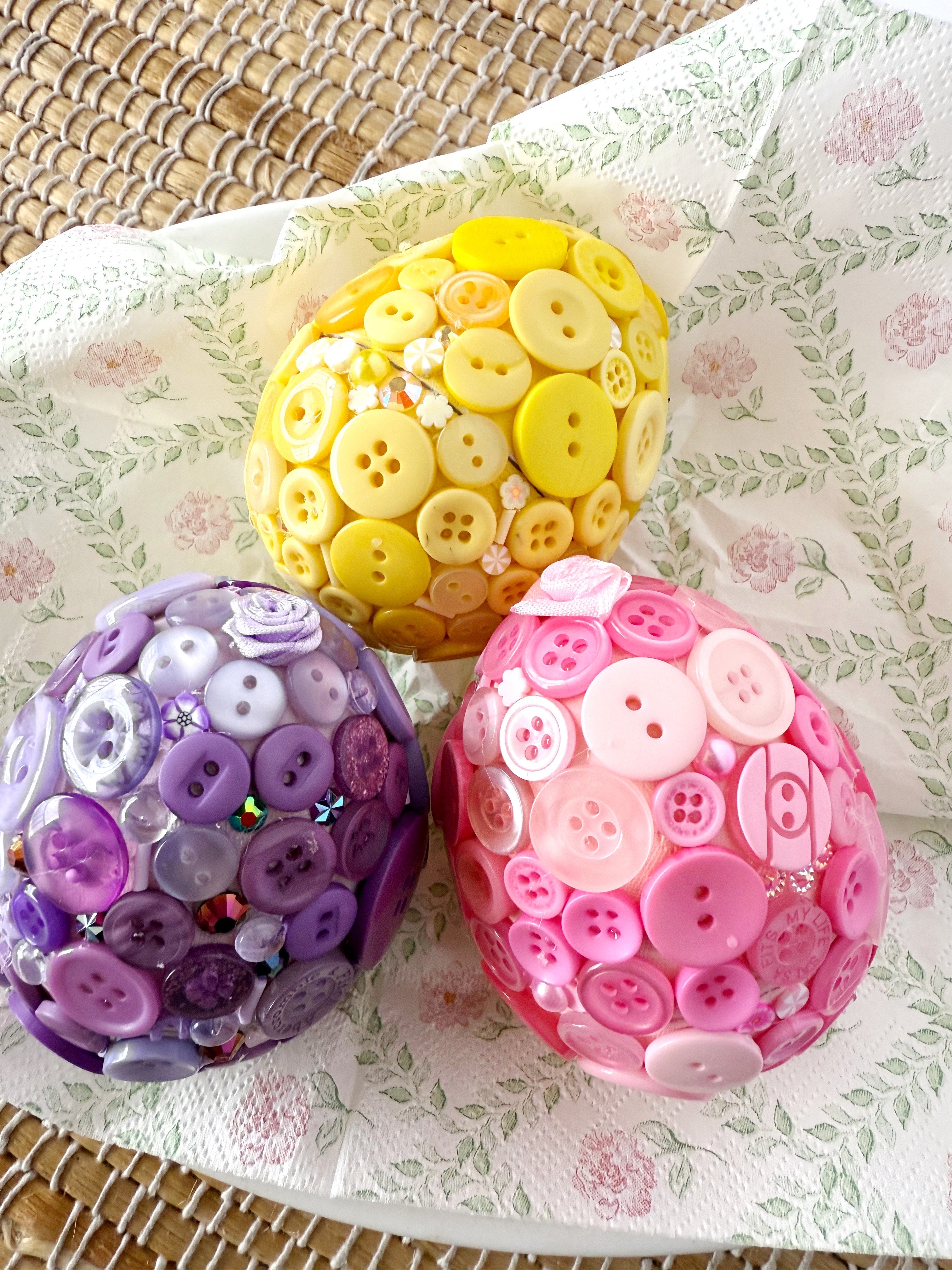 Button Blossom Easter Eggs DIY Kit – Set of 3 Decor Eggs