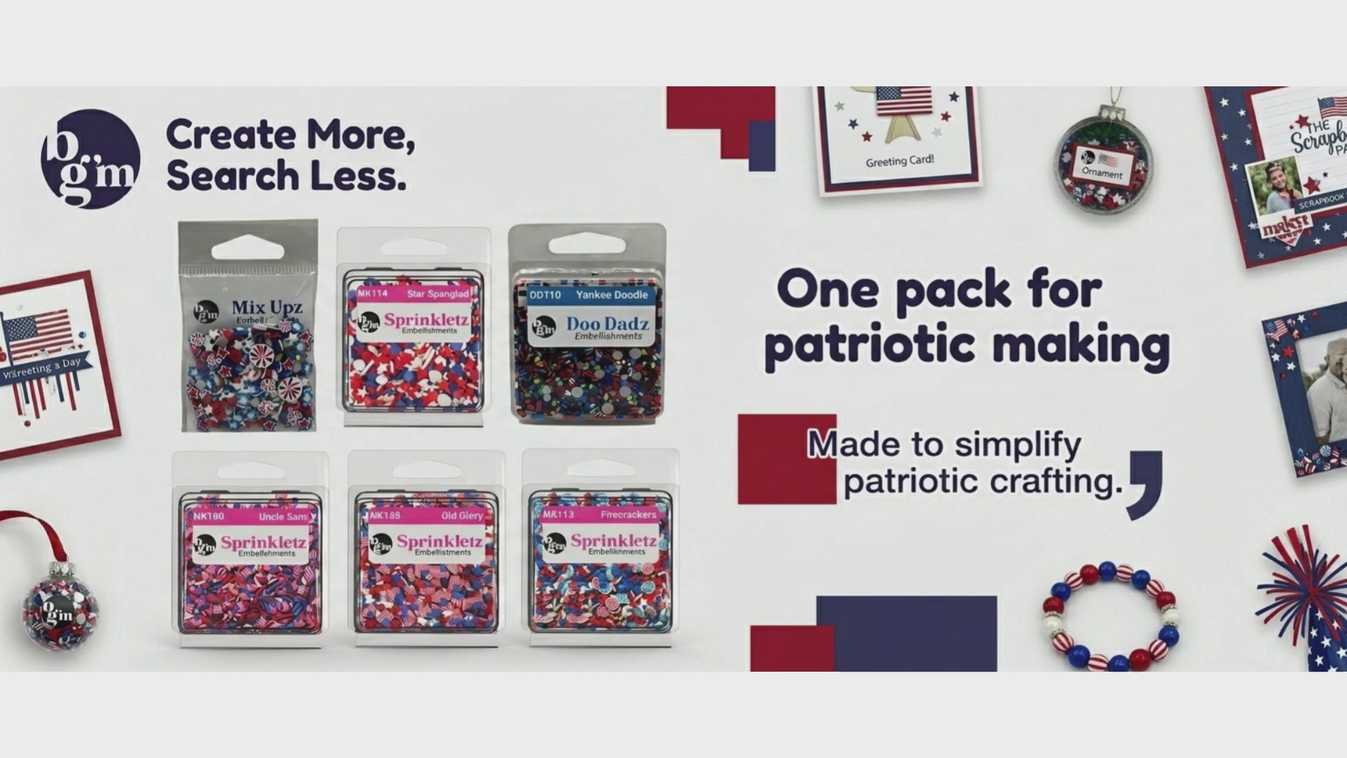 Patriotic Craft Embellishment Variety Pack – 6 Pack Red, White & Blue