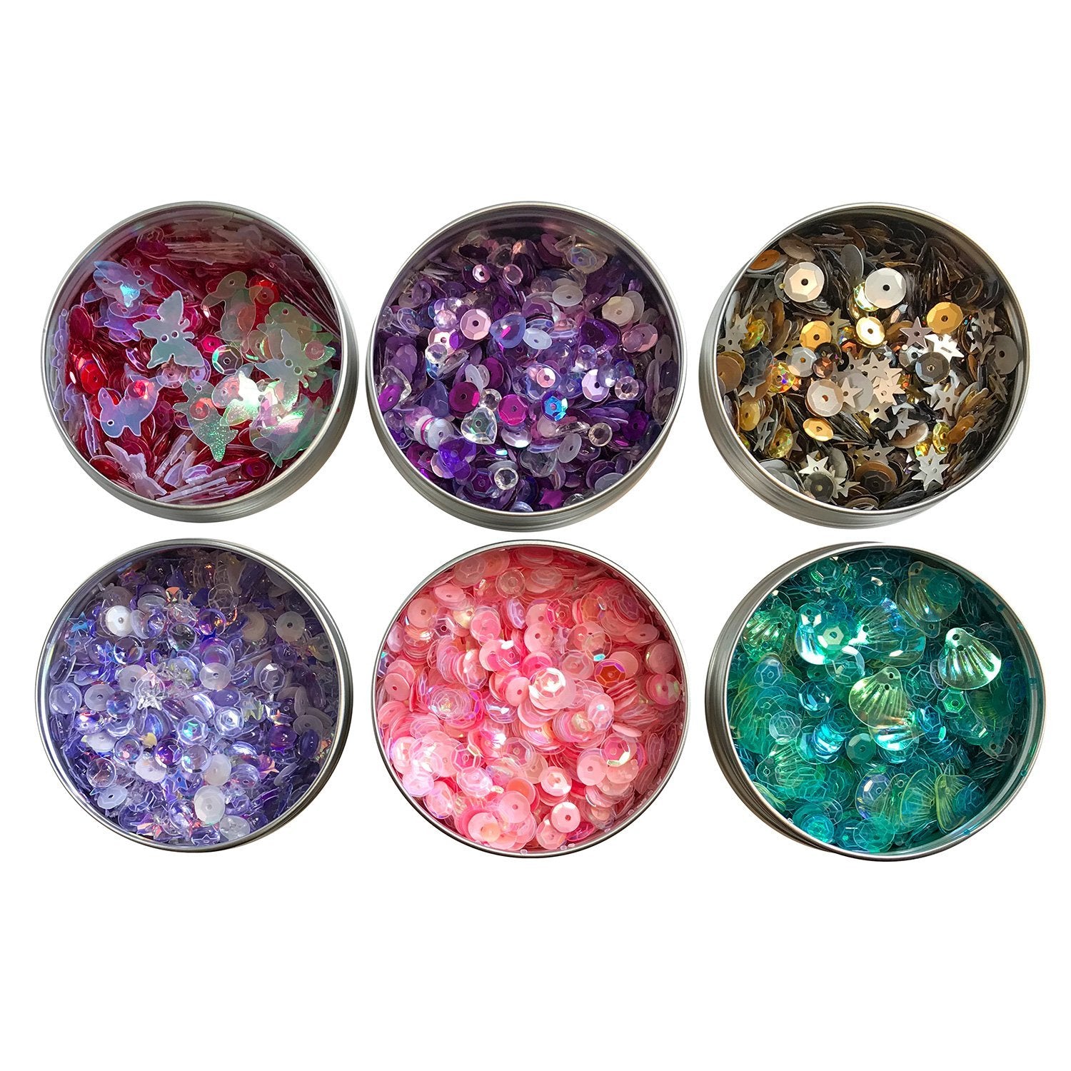 Assorted Colorful Bulk Cup Sequins Set of 6 Tins - Buttons Galore and More