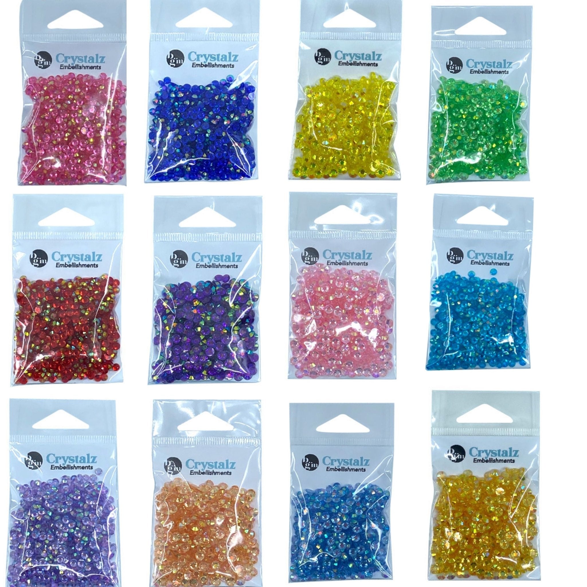 Buttons Galore Crystalz Iridescent Flat Back Gems for DIY Crafts, Scrapbooks, Paper Crafts - Twelve Colors 4800 Pieces - Buttons Galore and More