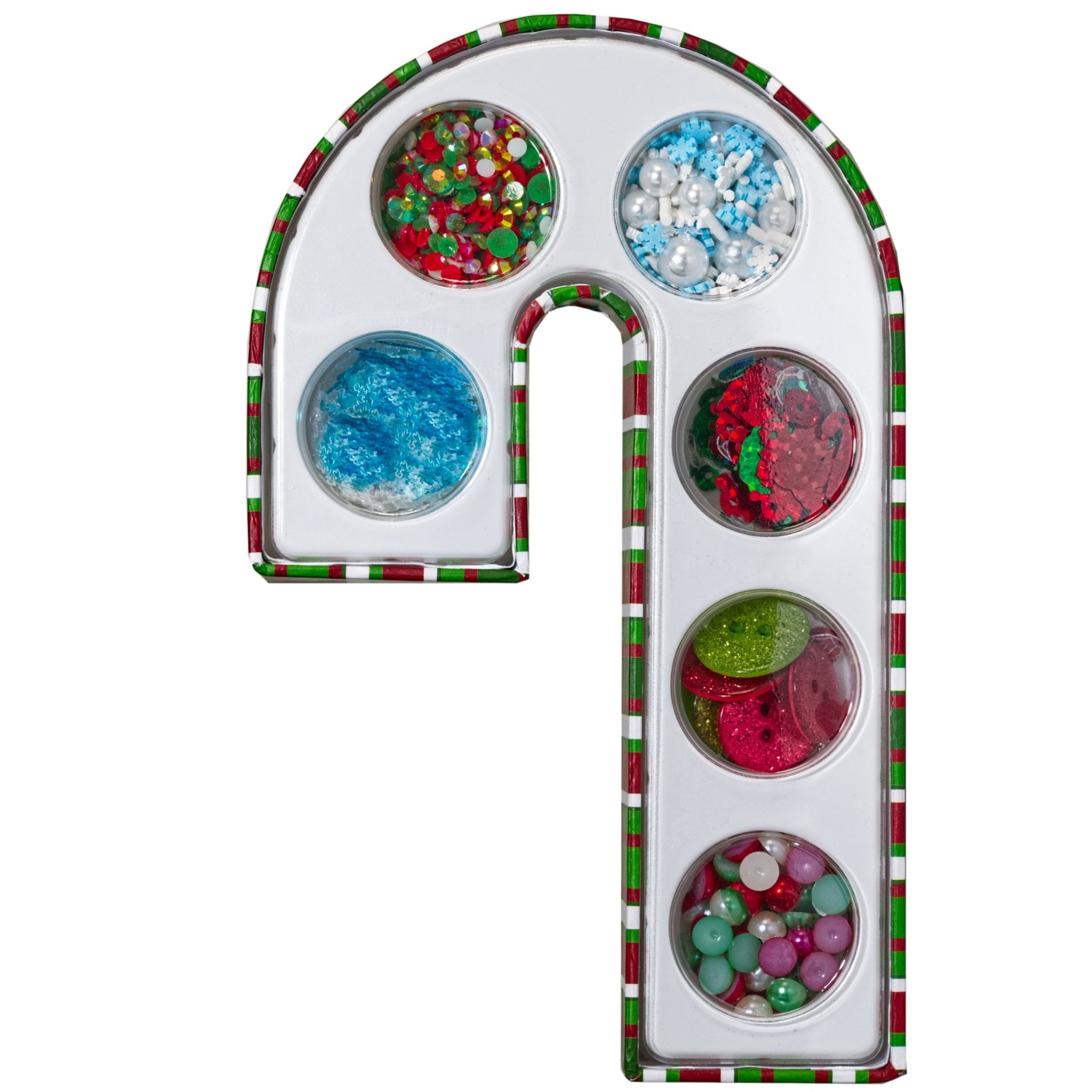 Candy Cane Gift Box Assorted Embellishments - Buttons Galore and More