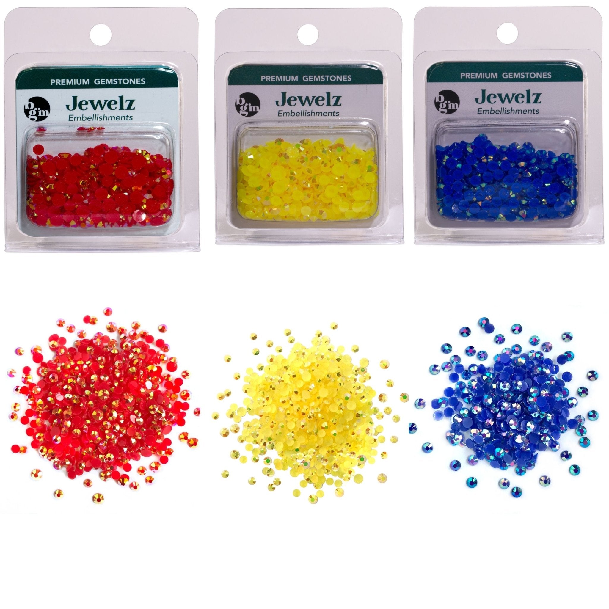 Flat Back Jewelz Iridescent Primary Colors - Over 2000 Rhinestones - Buttons Galore and More