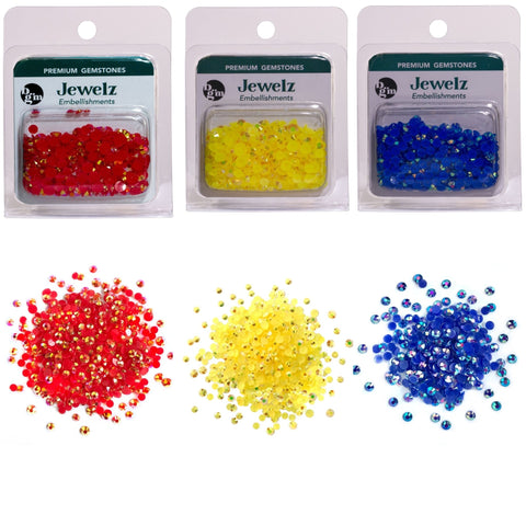 Flat Back Jewelz Iridescent Primary Colors - Over 2000 Rhinestones - Buttons Galore and More