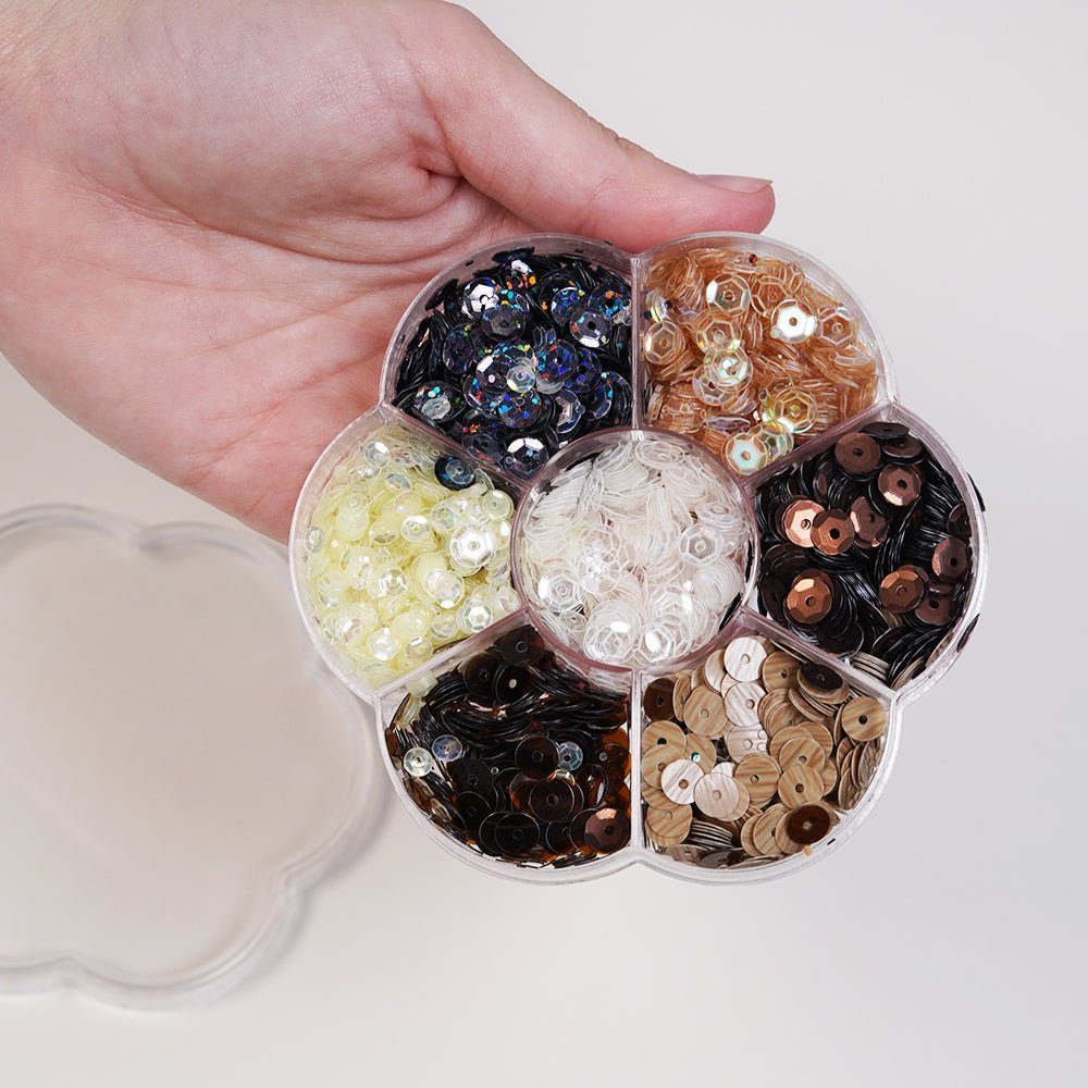 Neutral Bulk Sequins in Flower Box - Buttons Galore and More