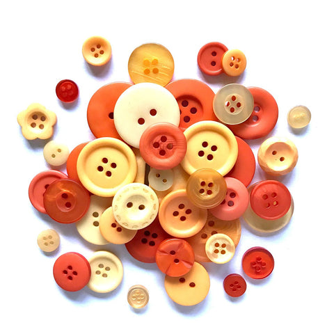 Orange & pastel yellow Buttons for Crafts Sewing Scrapbooks and Quilts.  Assorted sizes including small orange & pastel yellow buttons